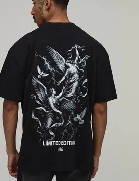 Herren Schwarzes Übergroßes T-Shirt Mit Renaissance-Tauben-Aufdruck Black Größe Medium - boohooMAN - FashionsVida
