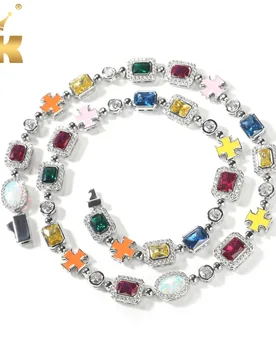 THE BLING KING Multi GemStone Opal Bracelet Iced Out AAAAA Cubic Zirconia Pink Green Yellow Cross Tennis Necklace Hiphop Jewelry - Aliexpress - FashionsVida