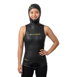 Swim Skin 2 Mm Woman Neoprene Vest With Hood Black / Acid Green L Women