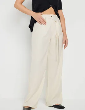 Women's Tall Double Belt Tie Wide Leg Trousers in Ivory Size: 8XL - Ivory - Size: 8XL - Long tall sally - FashionsVida