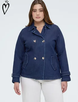 Chaqueta de mujer de denim cruzada mangas largas con correas ajustables - Fiorella Rubino - FashionsVida