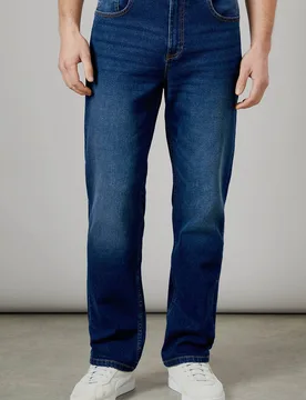 Men's Dark Wash Premium Stretch Straight Fit Jeans in Dark Blue Size: 42R - Dark Blue - Size: 42R - Debenhams - FashionsVida