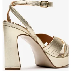Sandalias de tacón de mujer con pala dibujada y pulsera al tobillo