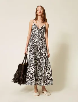 Robe longue en popeline imprimée - TWINSET - FashionsVida