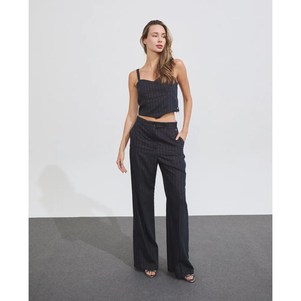 Pantalón de mujer con estampado de rayas y corte recto - Hannibal Laguna Collection - FashionsVida