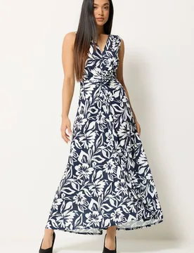 Women's Printed Knot Front Maxi Dress in Dark Navy Size: 16 - Dark Navy - Size: 16 - M&Co - FashionsVida