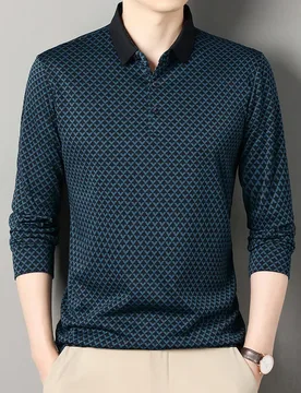 Autumn New Men's Lapel Long Sleeve POLO Shirt Fashion Business Casual Middle-aged Printed T-shirt - Aliexpress - FashionsVida