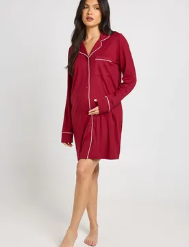 Womens Maternity Piping Detail Nightie - Burgundy - Size 12 Uk - Boohoo - FashionsVida