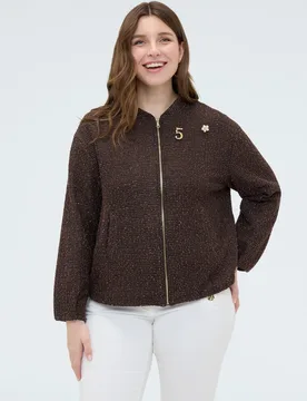 Sudadera de mujer bomber con pins acabado efecto luminoso y corte bomber - Fiorella Rubino - FashionsVida