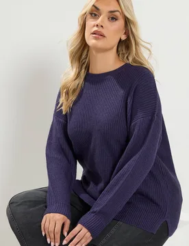 Women's Crew Neck Knitted Jumper in Purple Size: 18-20 - Purple - Size: 18-20 - Yours - FashionsVida