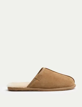 Suede Mule Slippers with Freshfeet™ Tan male - M&S - FashionsVida