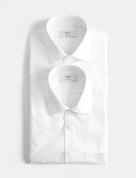 Pack Slim Fit Easy Iron Shirts White male - M&S - FashionsVida