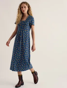 Jersey Floral V-Neck Midi Skater Dress Navy Mix female - Seasalt cornwall - FashionsVida