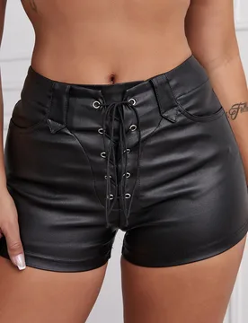 Pantalones cortos sólidos con ojales de ropa y cordones al frente XS - Shein - FashionsVida