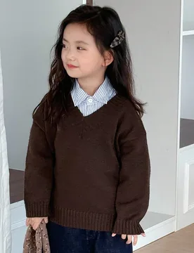 Suéter holgado casual de cuello en V para niñas, ropa de otoño para chicas jóvenes 4Y - Shein - FashionsVida