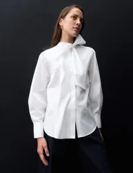 Pure Cotton Tie Neck Shirt Soft White female