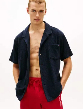 Cotton Rich Jersey Textured Short Sleeve Shirt Navy male - Tommy hilfiger - FashionsVida