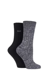 Pair Black Chunky Ribbed Boot Socks Ladies 4-8 Ladies - - Black - Size: Small