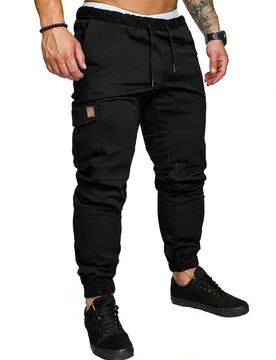 Pantalones cargo con cintura con cordón y bolsillos en diagonal para hombre, para otoño L - Shein - FashionsVida