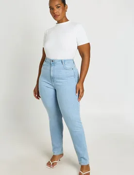 Womens Plus High Waist Booty Lifting Skinny Jean - Blue Cotton - Size 20 Uk - Boohoo - FashionsVida