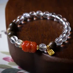 Natural White Crystal with Green Agarwood Bracelet South Red Agate Green Tara Beaded Bracelet Gifts