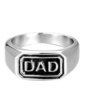 Mens Stainless Steel Embossed Dad Ring - Silver - Size O - The Jewellery Stockroom - FashionsVida