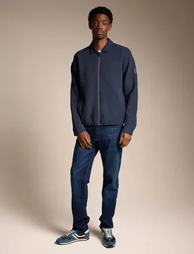 Cotton Rich Collared Zip Up Short Jacket Navy male - BOSS - FashionsVida
