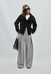 Jacke im Wickel-Look mit Stehkragen und weichem Griff Schwarz M