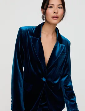 Valerie Tailored Velvet Blazer In Teal Blue - 8 - Lily and Lionel London Limited - FashionsVida
