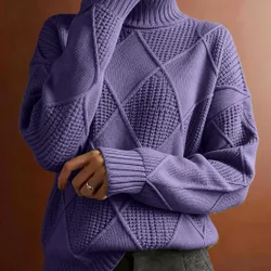 Suéter de cuello alto casual de talla grande para mujer, otoño/invierno 4XL