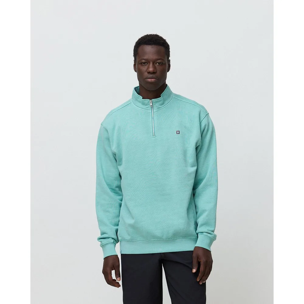 Sudadera de hombre de 100% algodón orgánico logo half zip dusty acqua - Blue Banana - FashionsVida