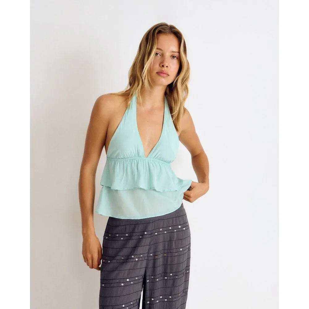 Top de mujer con volantes y cuello halter - Brownie - FashionsVida