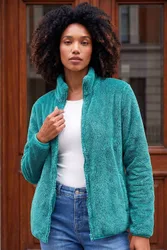 Women's Soft Sherpa Fleece Jacket in Jade Size: Medium - Jade - Size: M