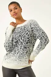 Women's Mosaic Print Fluffy Jumper in Ivory Size: 14 - Ivory - Size: 14