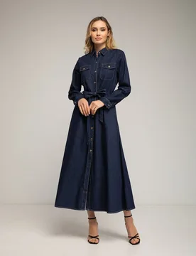 Vestido camisero de algodón midi con bolsillos en el pecho - Tantra - FashionsVida