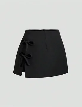 Minifalda de mujer con diseño de lazo, encaje y abertura sexy tipo A-line, para primavera/verano S - Shein - FashionsVida