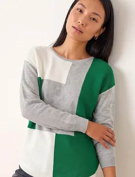 Women's Colour Block Ribbed Jumper in Grey Size: 12 - Grey - Size: 12 - Roman - FashionsVida