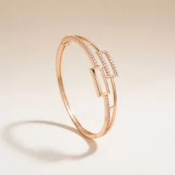 Women's Brass Zircon Rectangle Luxury Wrist Bangle Bracelet in Gold - Gold - Size: One Size