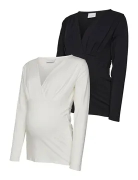 Maglietta A Maniche Lunghe Con Collo A V Emma Maternity 2 Unità - Mamalicious - FashionsVida