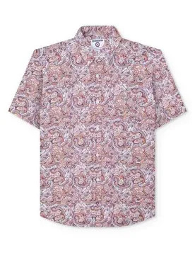 Mens Rust White Paisley Short Sleeve Shirt - Male - Orange - Small - Lambretta - FashionsVida