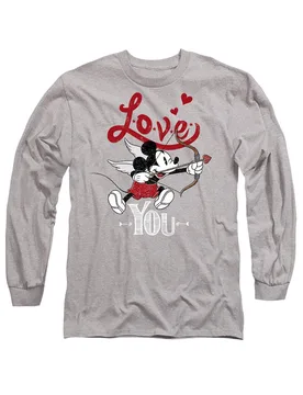 Unisex Mickey Mouse Cupid Love You Valentine's Day Long Sleeve T-Shirt, Athletic Heather in Light Grey Size: Small - Light Grey - Size: S - Disney - FashionsVida