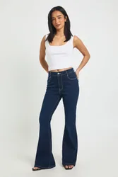 Womens Petite High Waist Booty Lifting Flared Jean - Indigo Blue Cotton - Size 8 Uk