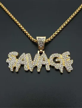Men's Iced Out SAVAGE Pendant Necklace Gold Color Stainless Steel Micro Pave Cubic Zircon Hip Hop Bling Jewelry Gifts - Aliexpress - FashionsVida