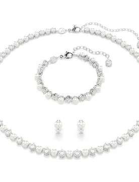 Set Matrix, Crystal Pearl, Taglio Round, Bianco, Placcato rodio OS - Swarovski - FashionsVida