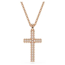 Pendente Insigne, Croce, Bianco, Finitura oro rosa 18K OS