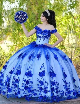 Royal Blue Ball Gown Quinceanera Dresses Princess Sweet 16 Dress 2026 Beaded Pearls 3D Floral Vestidos De 15 Años Quinceañeras - Aliexpress - FashionsVida