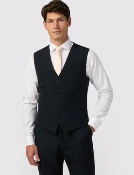 Mens Single Breasted Sleeveless Five Button V-Neck Regular Waistcoat In Navy - Size 40 (Chest) - Limehaus - FashionsVida