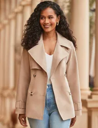 Belted Double Breasted Short Trench-Style Coat Stone female