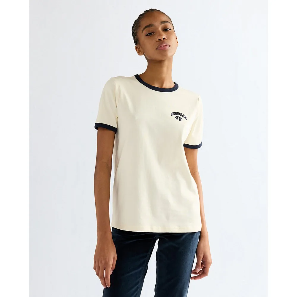 Camiseta ringer de mujer de manga corta con gráfico - Wrangler - FashionsVida