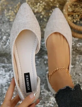 Zapatos planos de punta fina de color beige para mujer, de moda para primavera y otoño, cómodos, antideslizantes, con diseño calado, adecuados para - Shein - FashionsVida